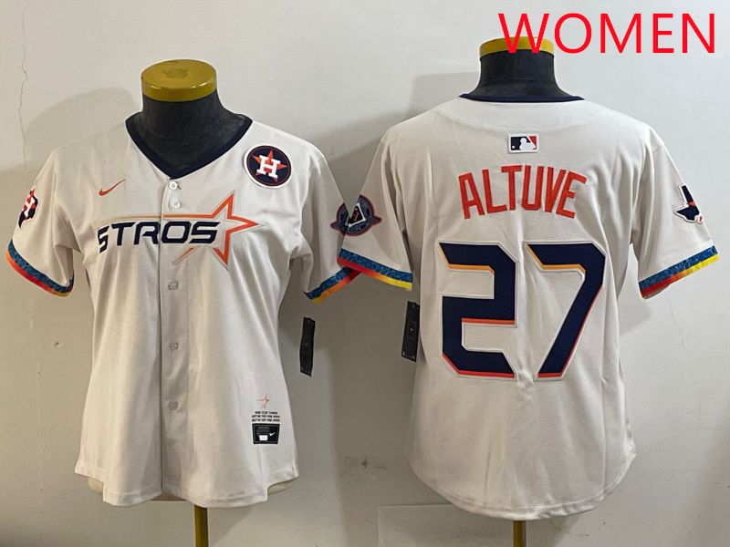 Women Houston Astros 27 Altuve Cream Fourth generation Joint Name Nike 2025 MLB Jersey style 6